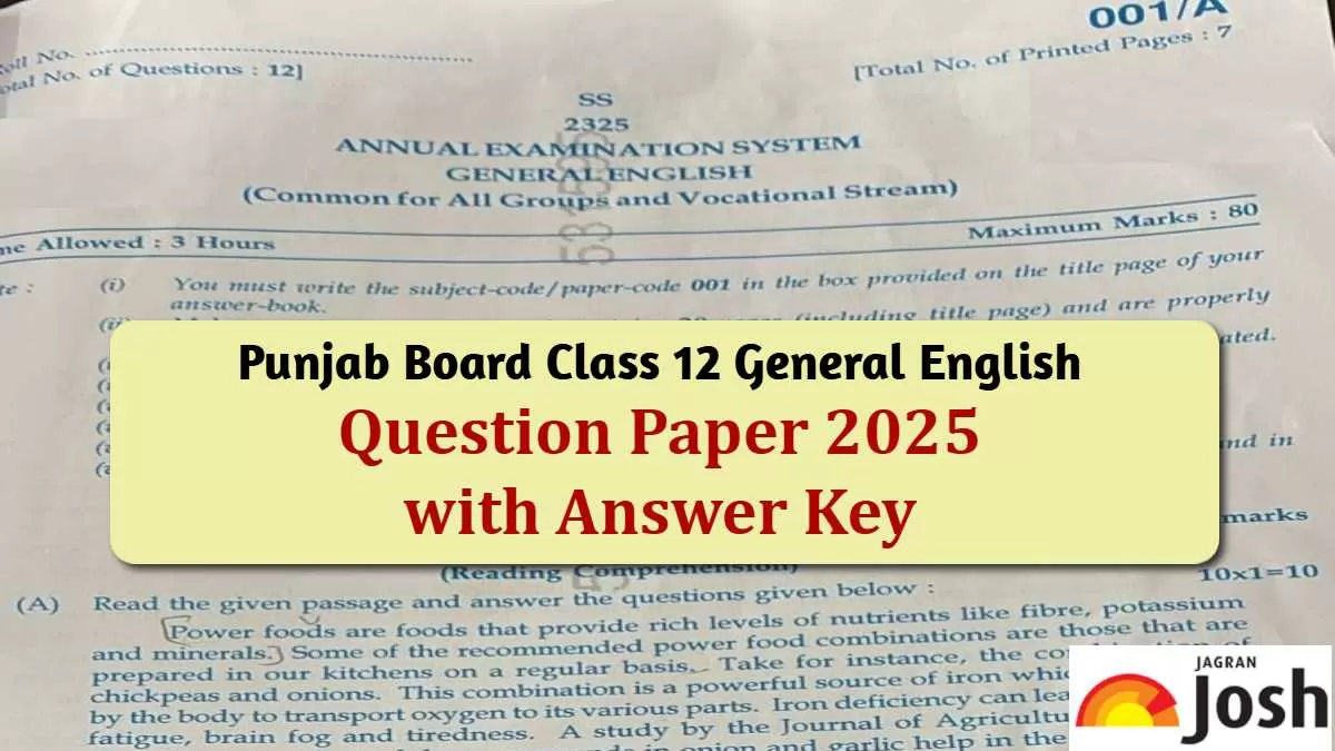 Download PSEB Class 12 English Question Paper 2025 with Answer Key