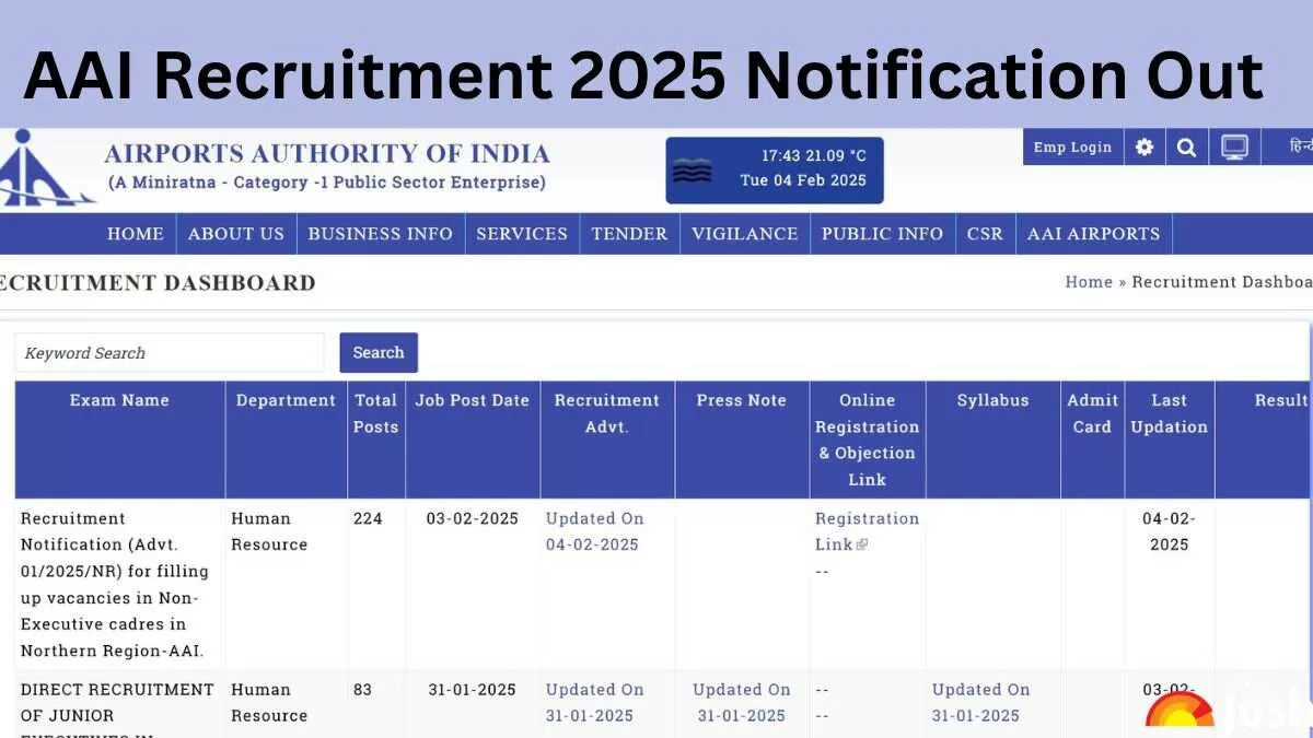 AAI Recruitment 2025 Notification out for 307 JE & Non-Executive Posts