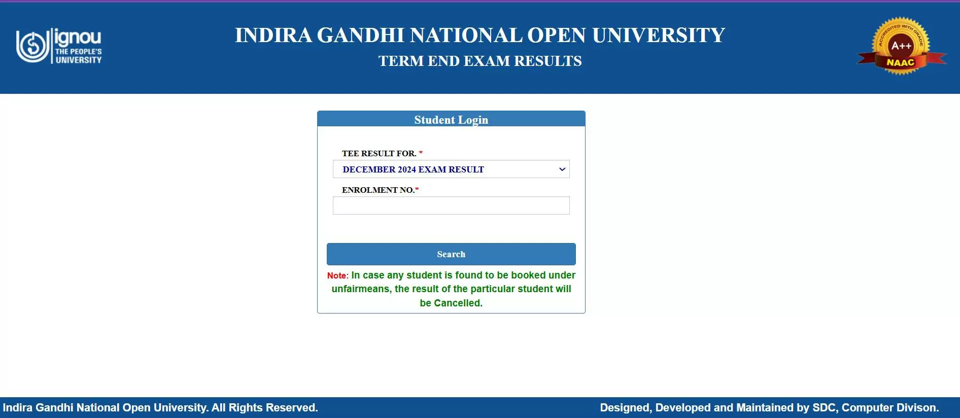 IGNOU December TEE Result 2024 Declared इग्नू दिसंबर टीईई परिणाम घोषित