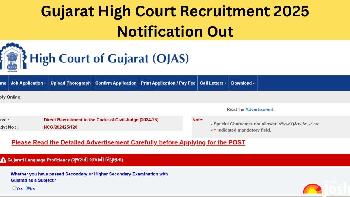 Gujarat High Court Recruitment 2025, Apply Online for 212 Civil Judge Posts; Check Exam Date
