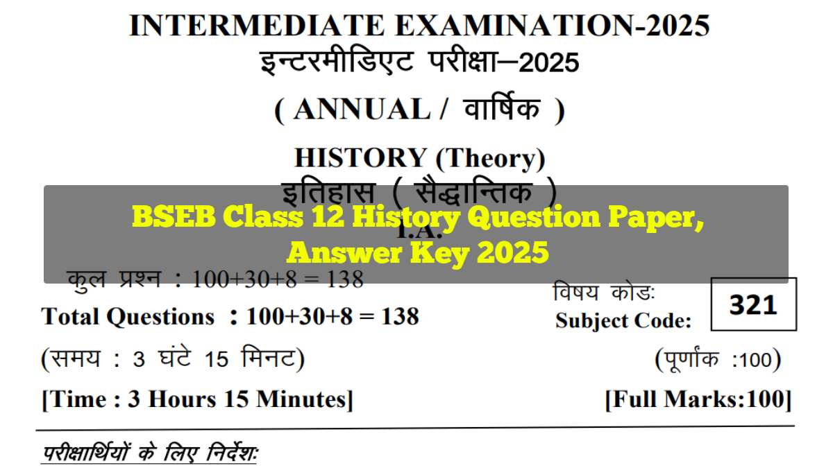 BSEB Class 12 History Question Paper and Answer Key 2025, All SETs Download PDF