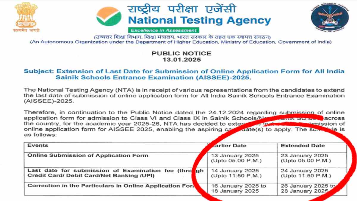AISSEE 2025 Class 6th, 9th Sainik School Entrance Exam Registration 2025