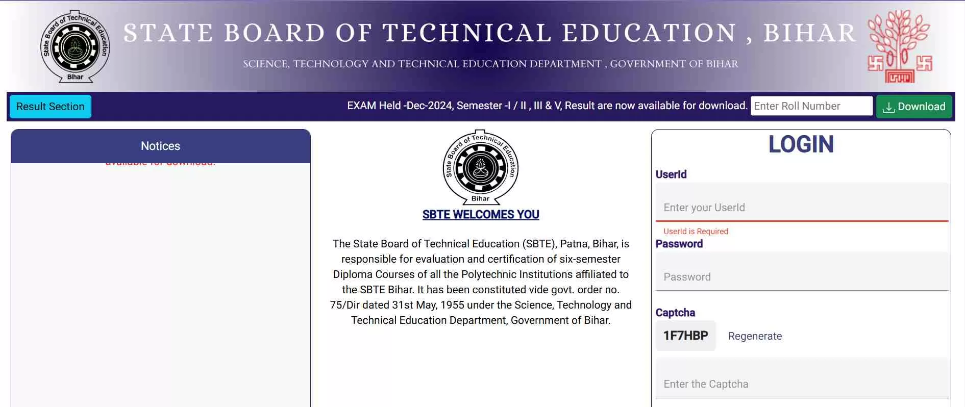 SBTE Bihar Diploma Result 2024-25 OUT