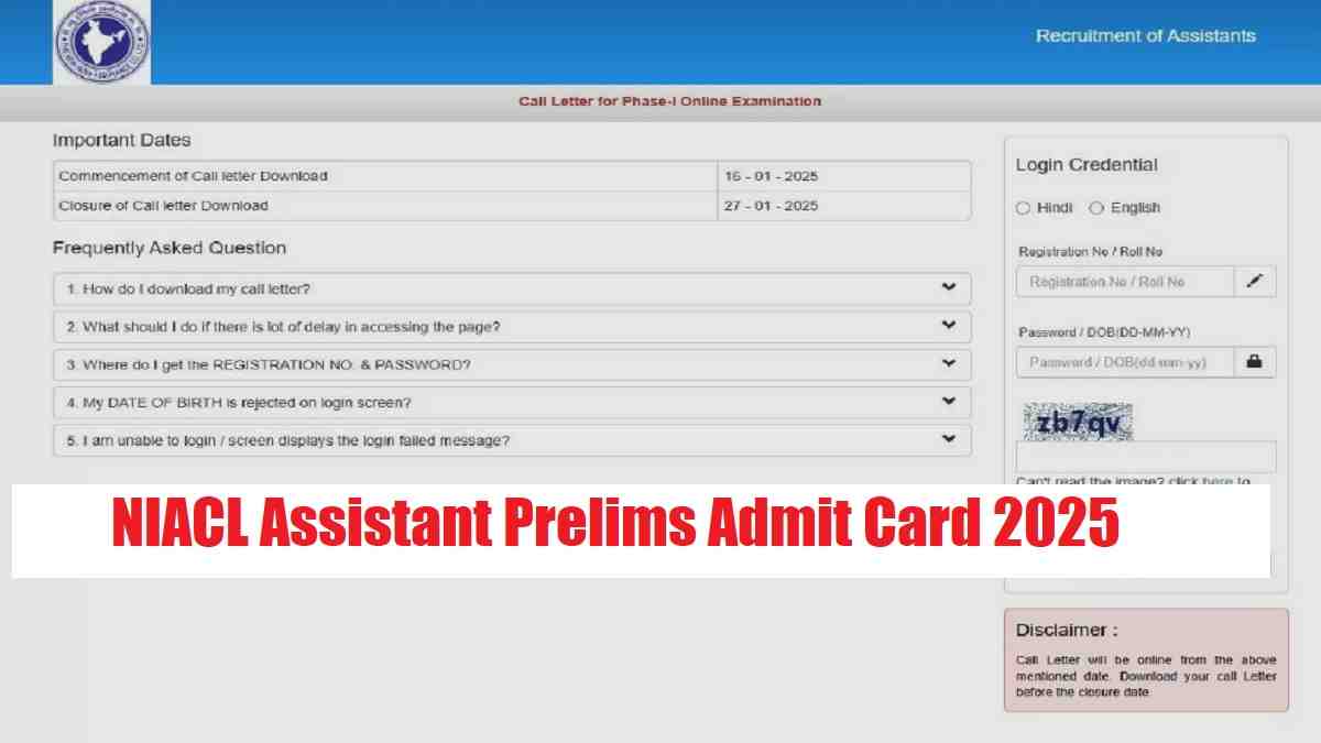 NIACL Assistant Admit Card 2025 Released at newindia.co.in, Check Steps to Download Prelims Call Letter and shift timings