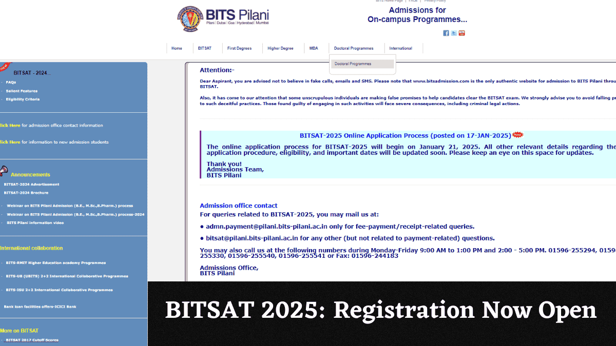 BITSAT 2025: Registration Now Open