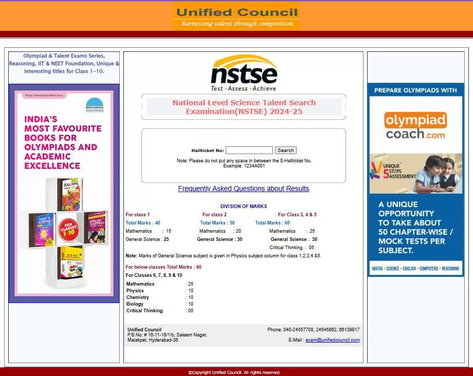Unified Council NSTSE Result 2024-25 OUT