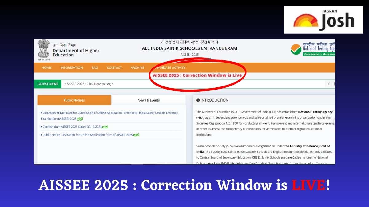 AISSEE 2025 : NTA opens AISSEE 2025 application correction window.