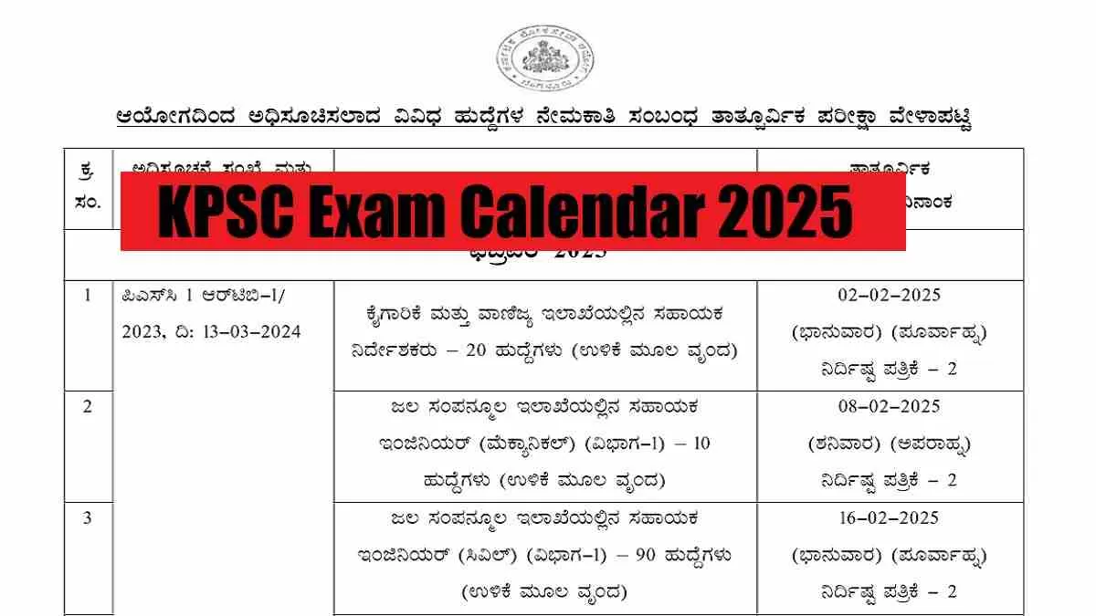 KPSC Exam Calendar 2025