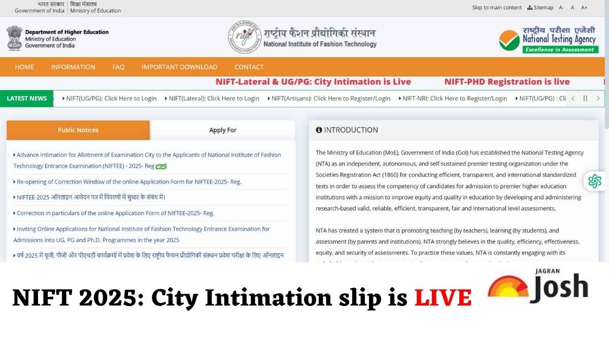 NIFT 2025: City Intimation slip is LIVE