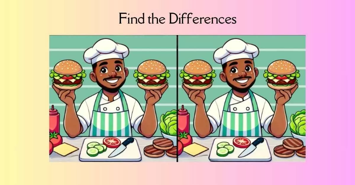 Spot the 3 Differences in Chef Holding Burgers