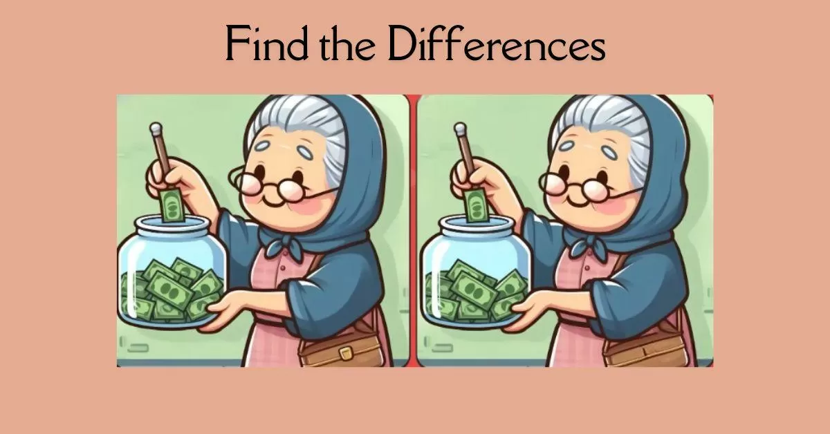 Spot the 3 Differences in Old Lady Saving Money in a Jar