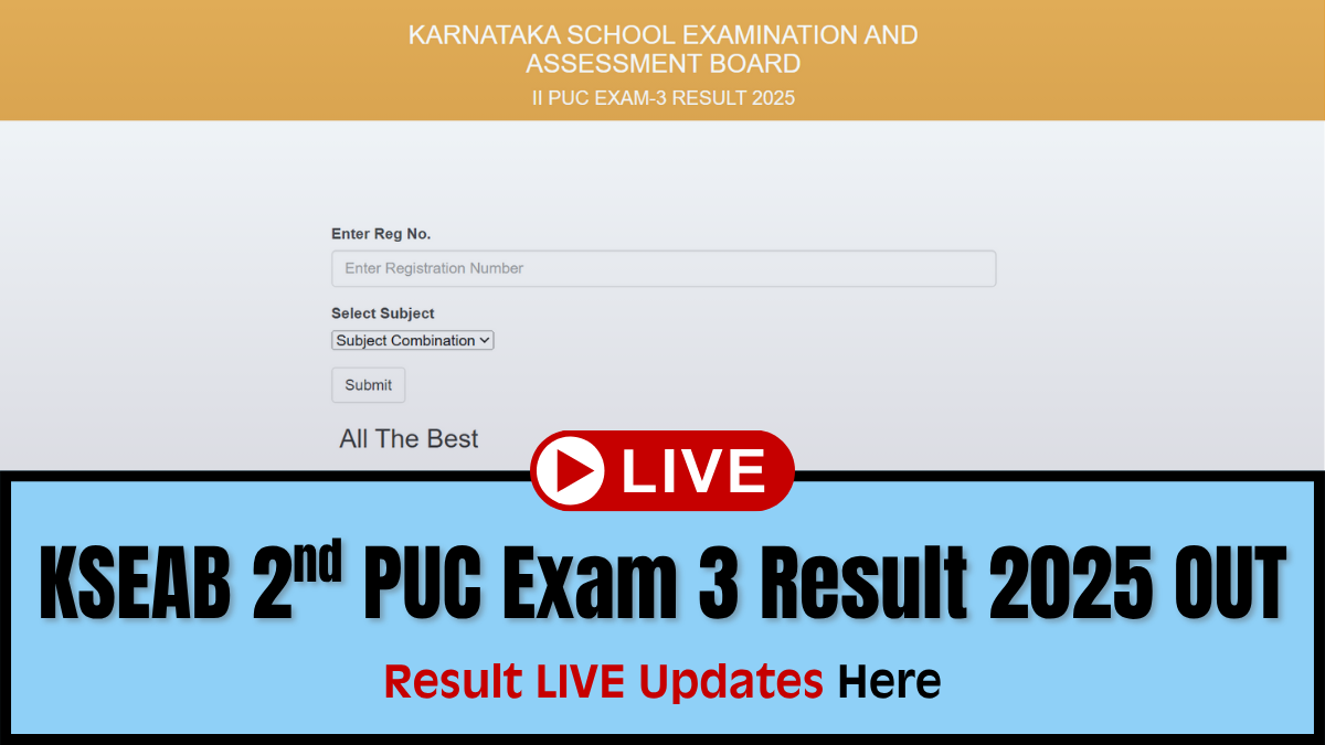 Karnataka Board 2nd PUC Exam 3 Result 2025 LIVE Updates