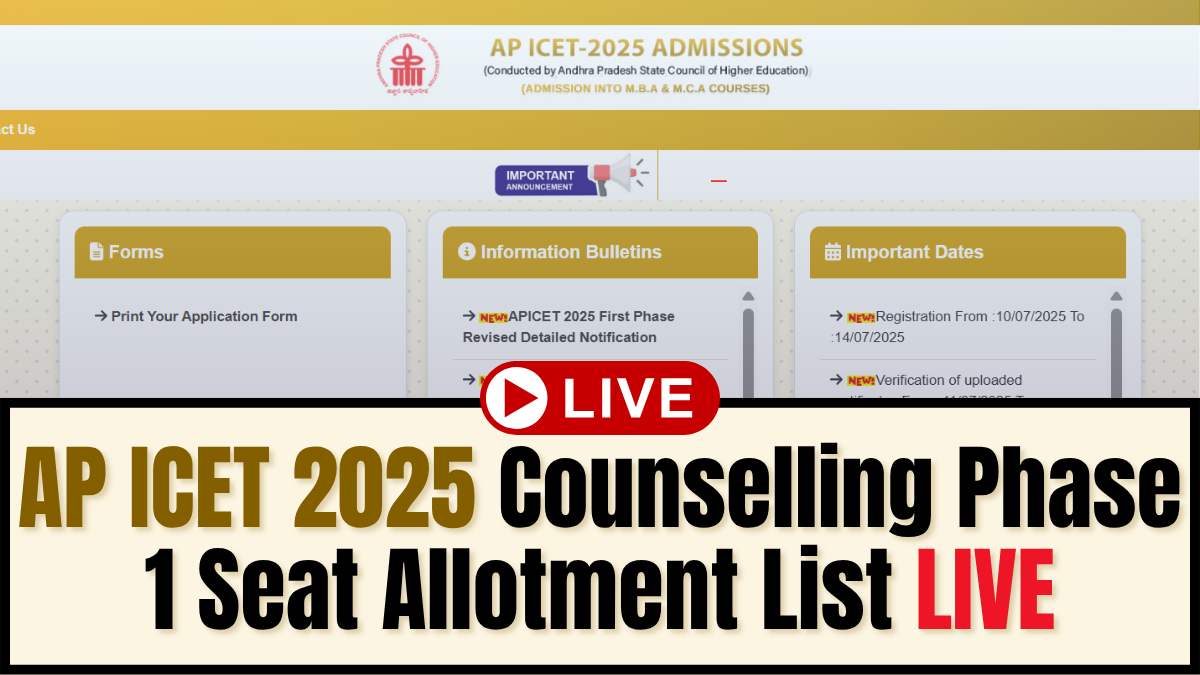 AP ICET 2025 LIVE: Seat Allotment Result Announce Today at icet-sche.aptonline.in; Steps to Download Counselling Letter Here 