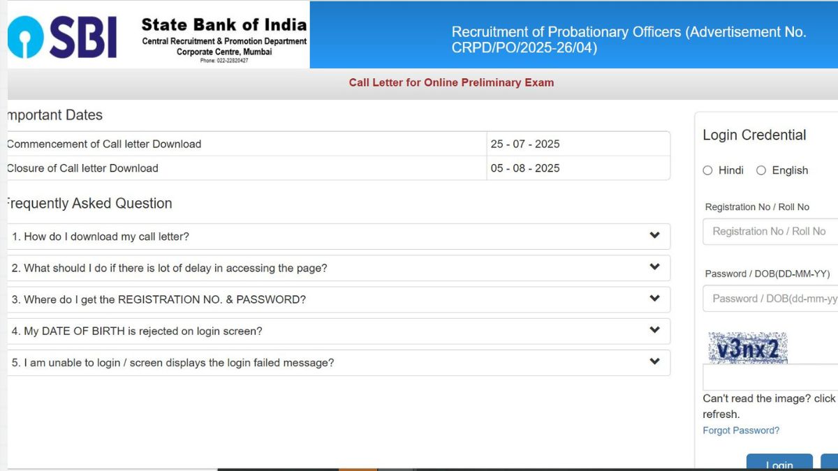 SBI PO Prelims Admit Card 2025 Download Link