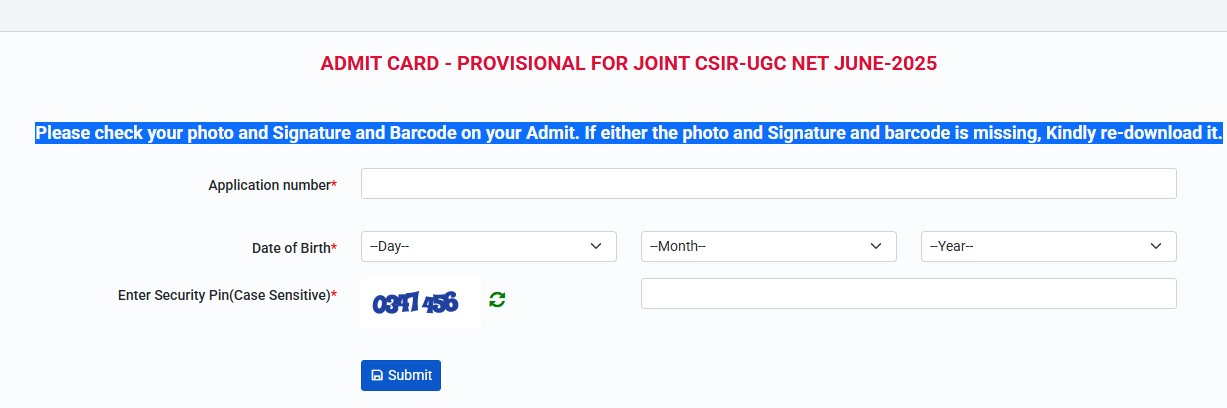download csir net admit card 2025 for june session