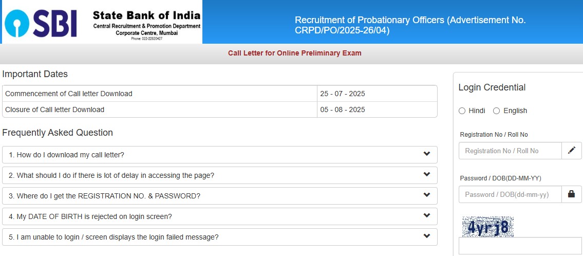 SBI PO Prelims call letter out, download now
