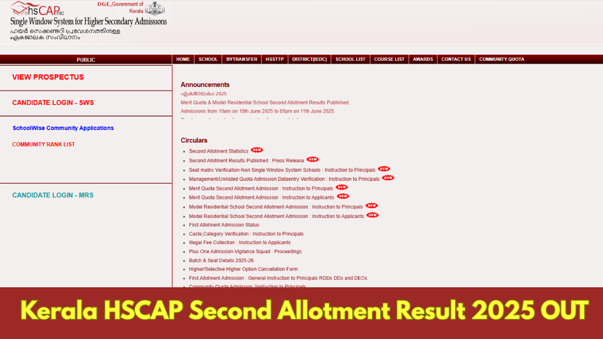Kerala HSCAP Second Allotment Result 2025 OUT
