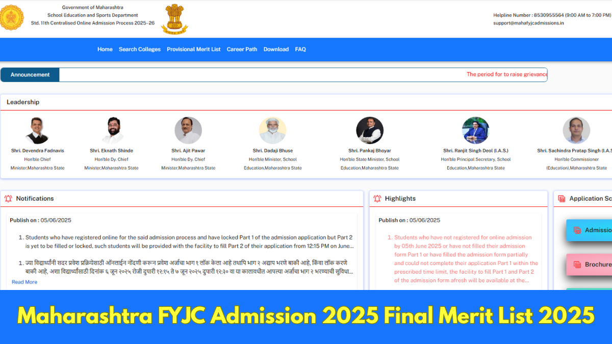 Maharashtra FYJC Admission 2025 Final Merit List 2025