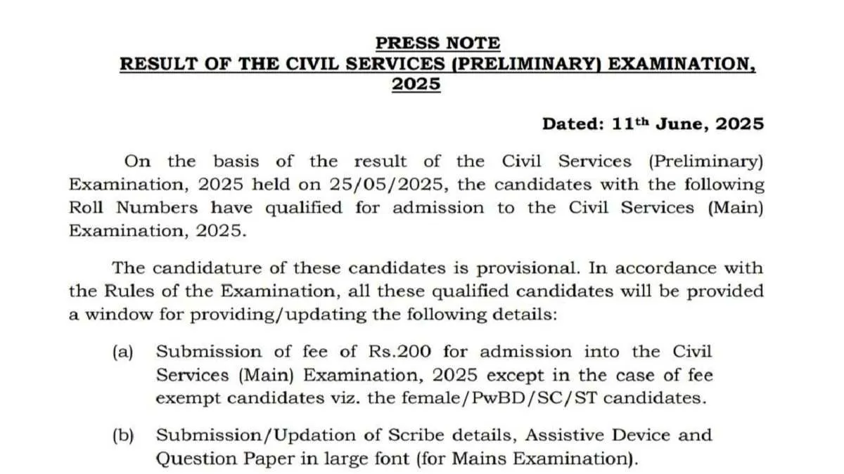UPSC Prelims Result 2025 OUT at upsc.gov.in