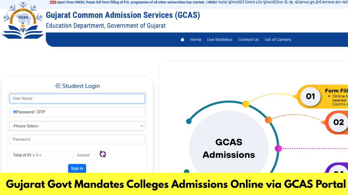 Gujarat Govt Mandates Colleges Admissions Online via GCAS Portal