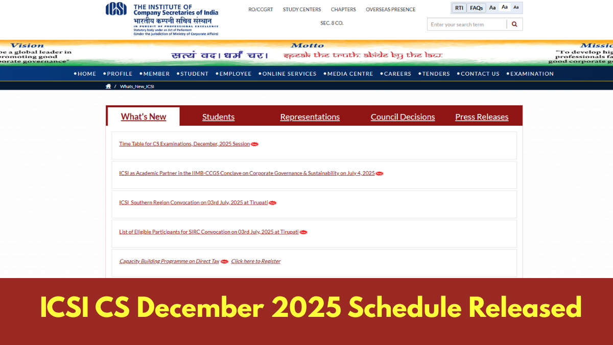 ICSI CS December 2025  Schedule Released