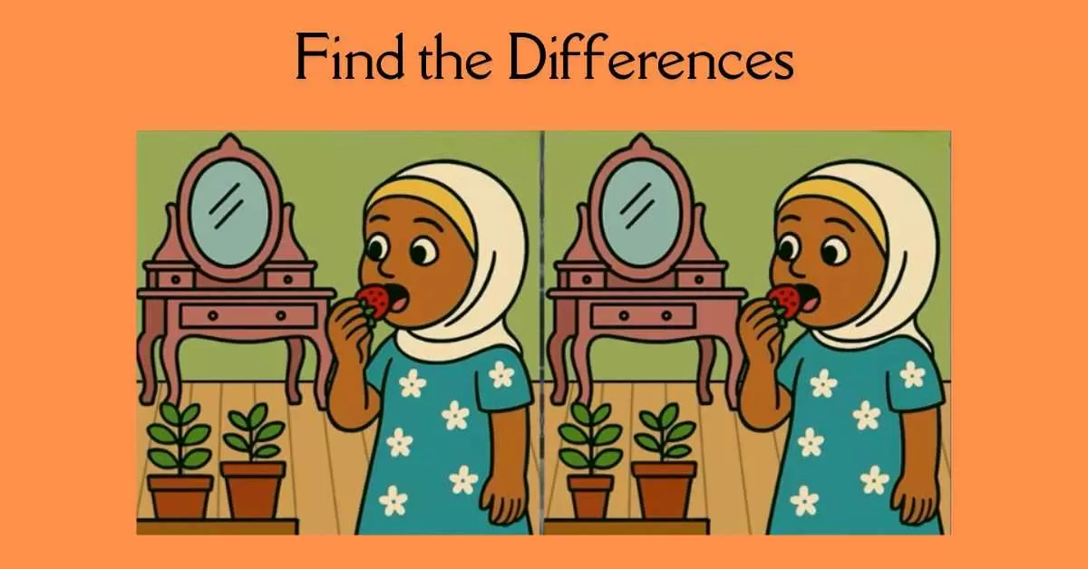 Spot the 3 Differences in Girl Eating Strawberry