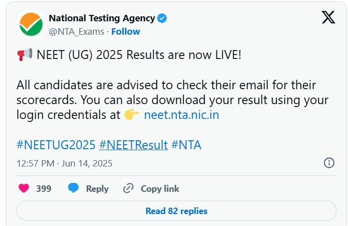 neet ug result 2025 out download now