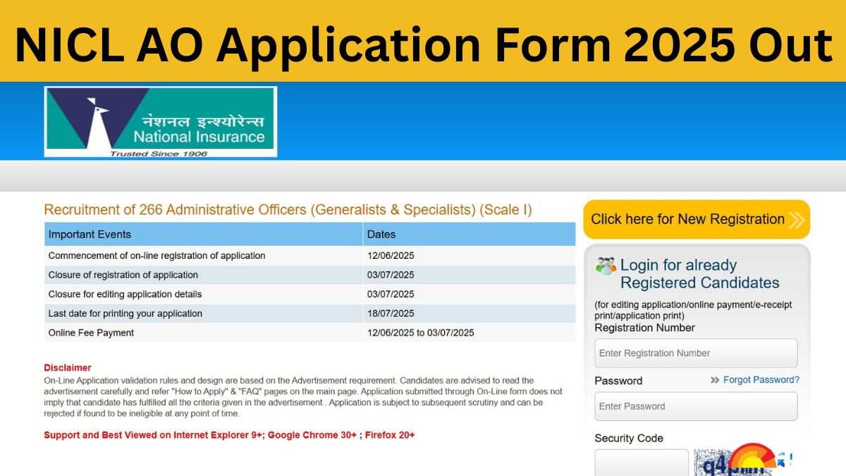 NICL AO Application Form 2025 Out for 266 Vacancies, Online Apply Online Link at nationalinsurance.nic.co.in
