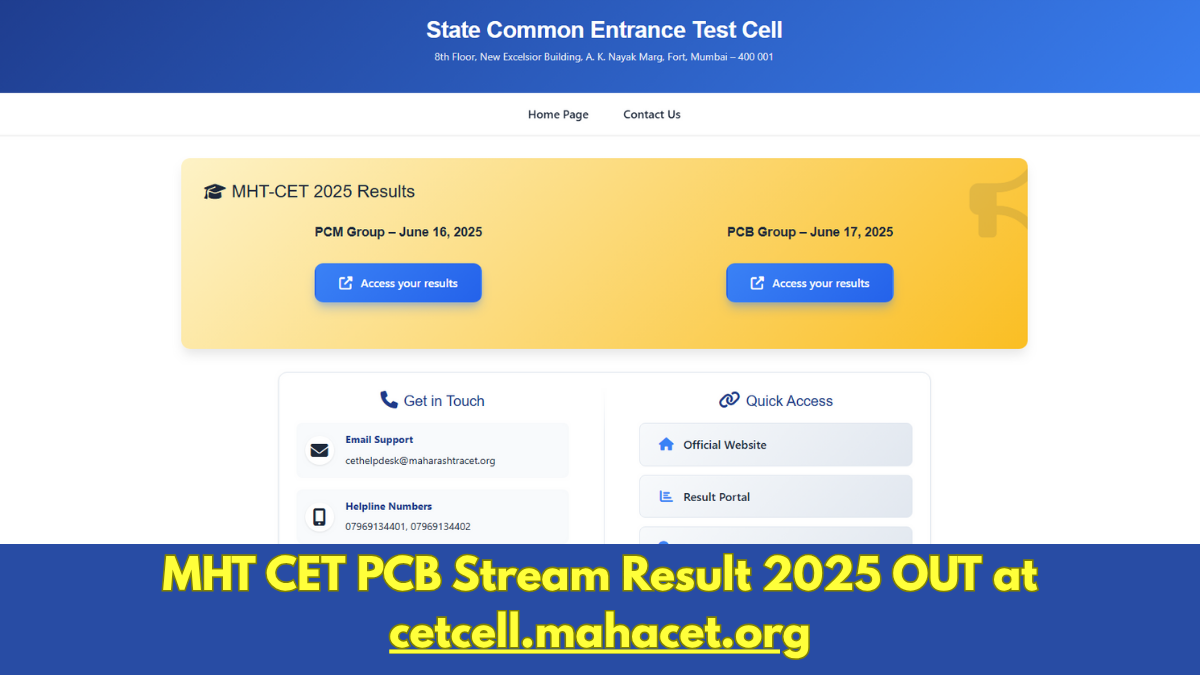 MHT CET PCB Stream Result 2025 OUT