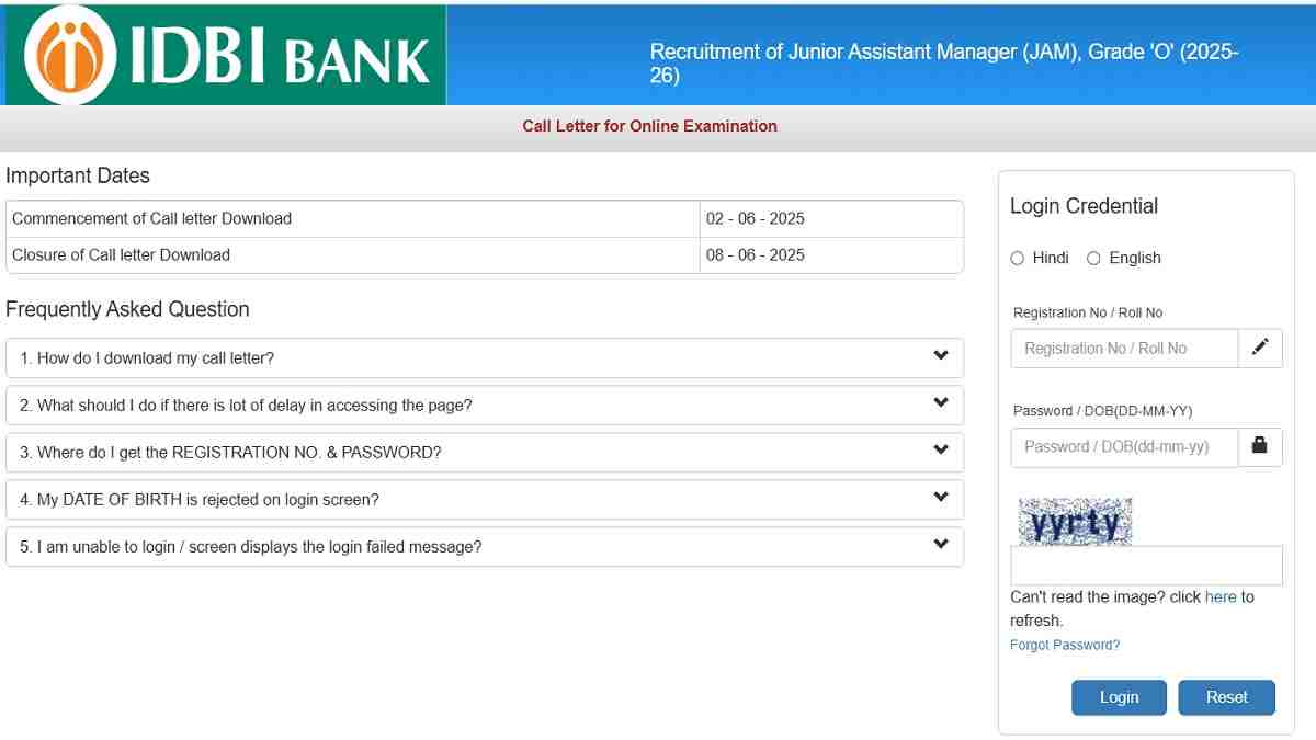 IDBI JAM Admit Card 2025 OUT at idbibank.in, Download Link Here, Exam on June 08