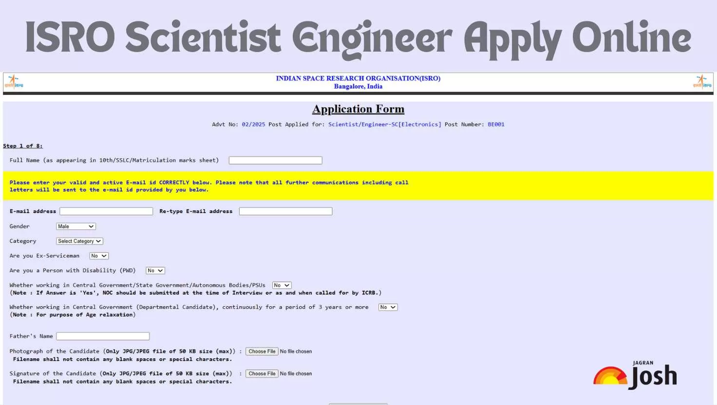Apply Online for ISRO Scientist Engineer 'SC' Posts