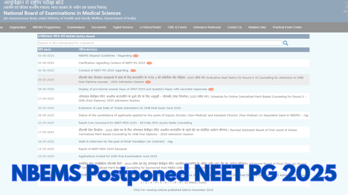 NBEMS Postponed NEET PG 2025 Till Further Notice to Conduct Exam in Single Shift