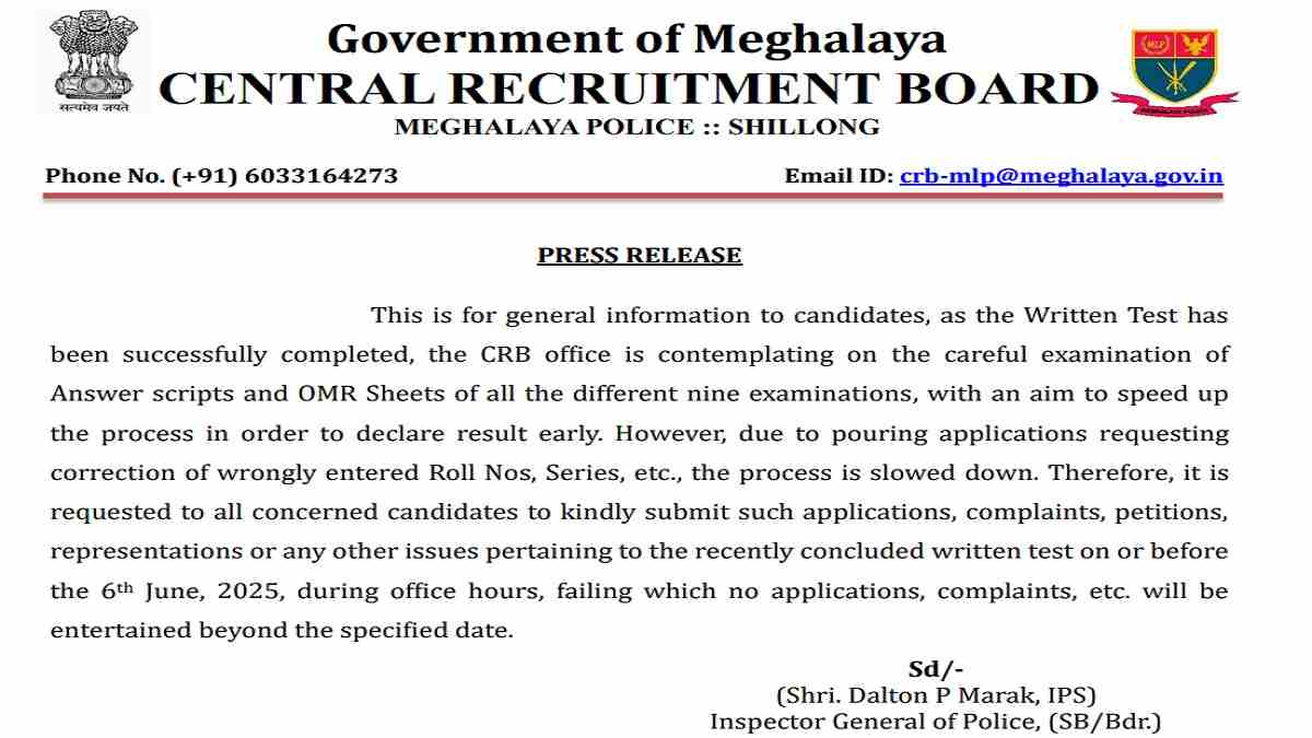 Meghalaya Police Constable Answer Key 2025 Release at megpolice.gov.in soon, Download Official Response Sheet PDF Direct Link Here