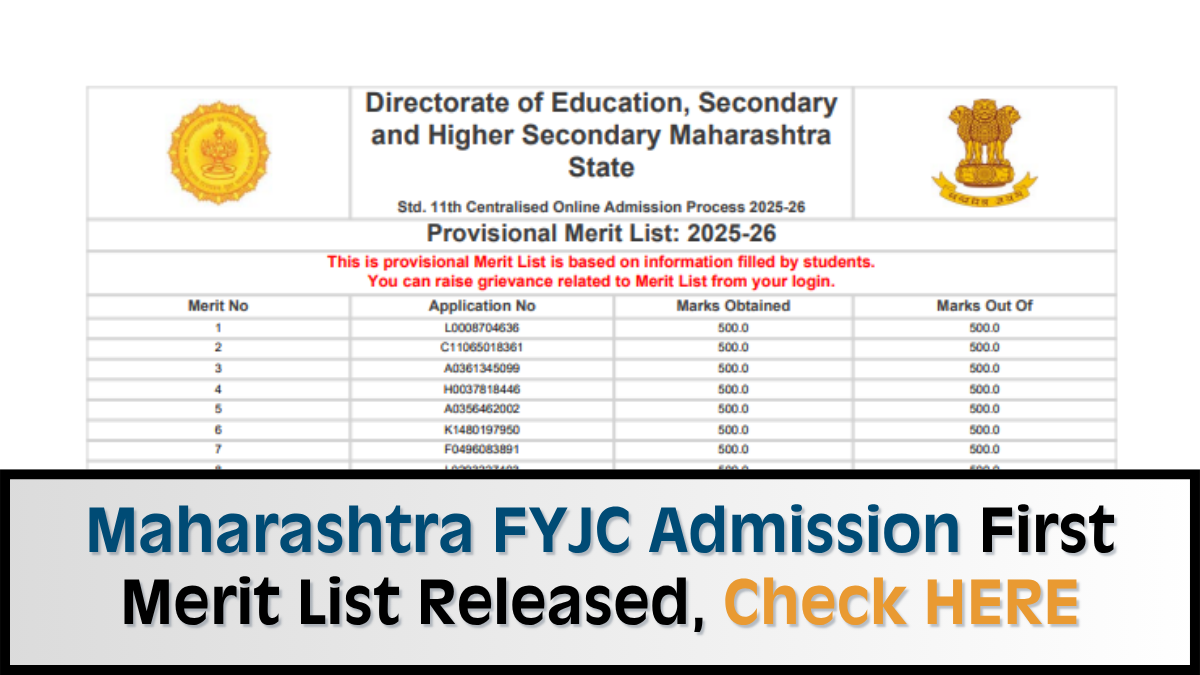 Maharashtra FYJC Admission First Merit List Released at mahafyjcadmissions.in, Check Direct Link Here