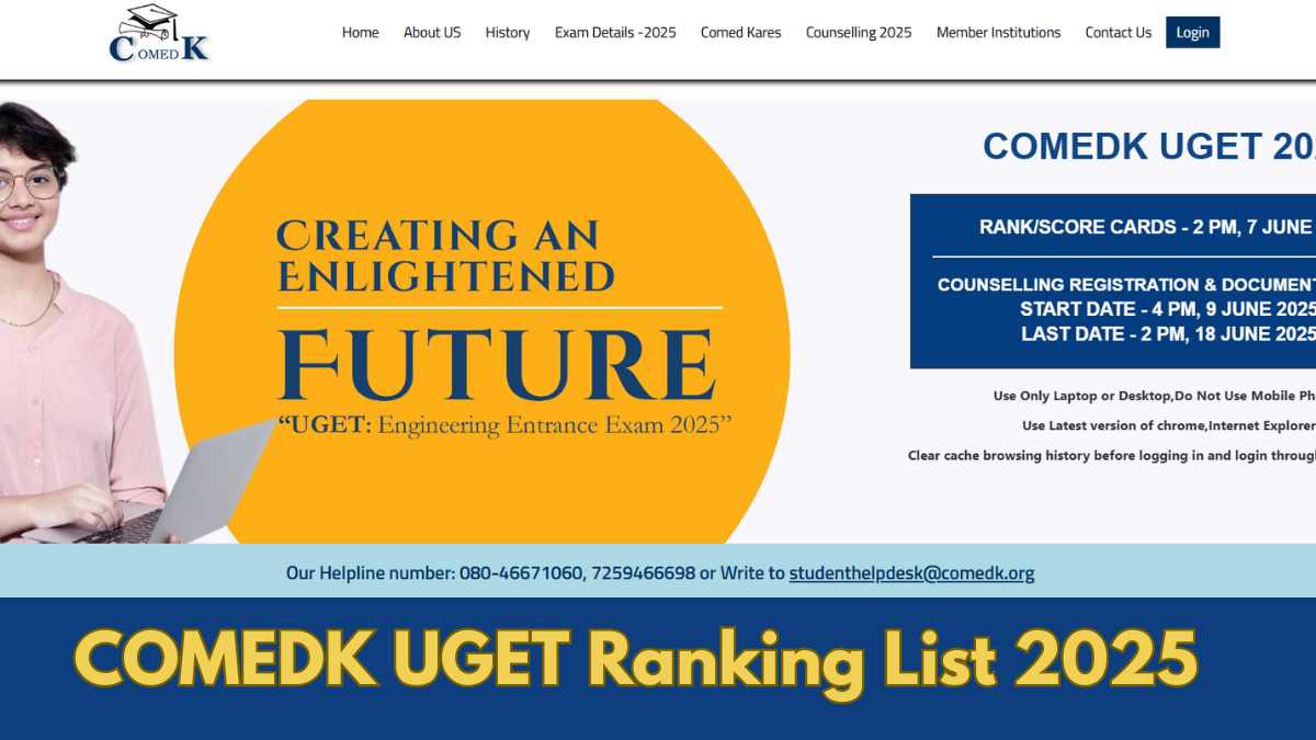 COMEDK UGET Ranking List 2025 Releasing Today at comedk.org, Counselling Starts on June 9 - Check Details Here