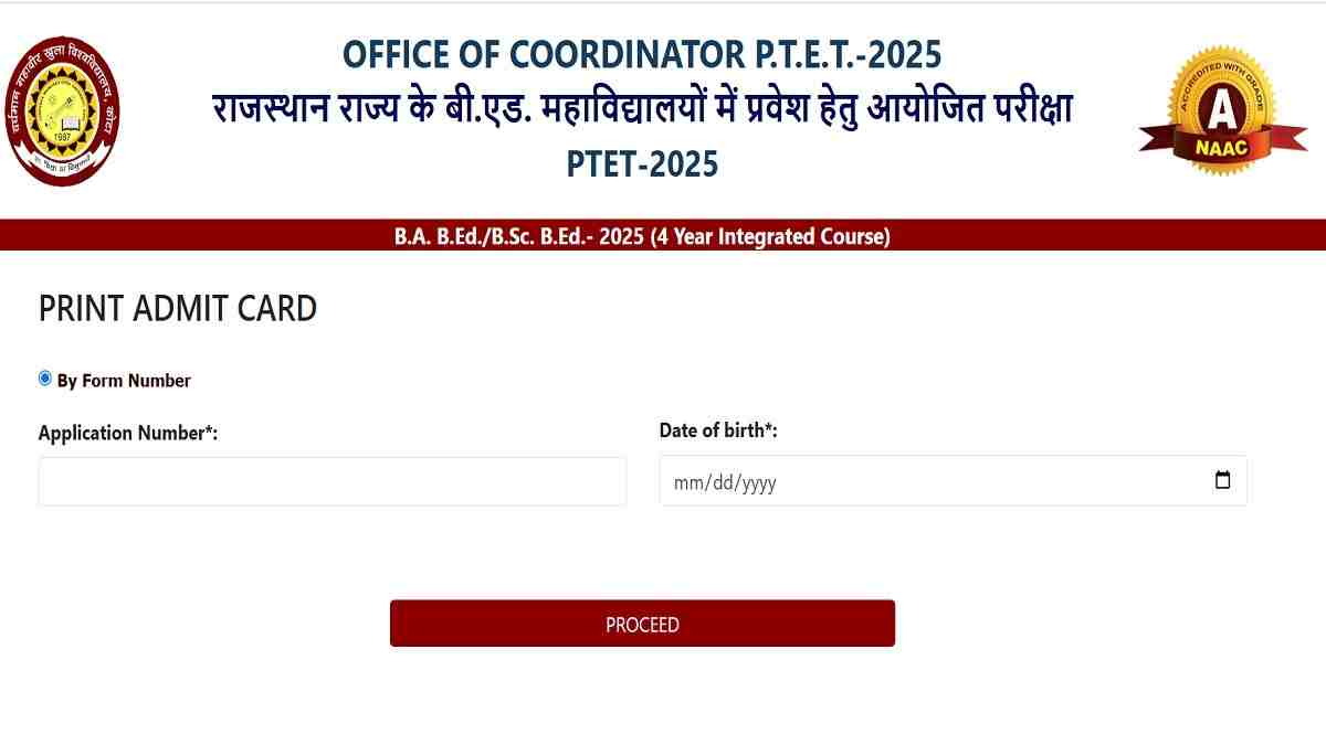 Rajasthan PTET Admit Card 2025 Released at ptetvmou2024.com, Download B.Ed Entrance Exam Hall Ticket PDF - Direct Link Here