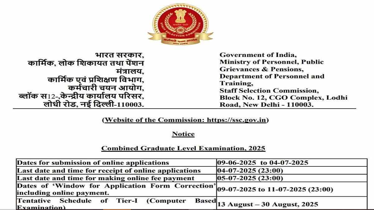 SSC CGL Notification 2025 OUT: Check No of Posts, Registration Date and More Details Here