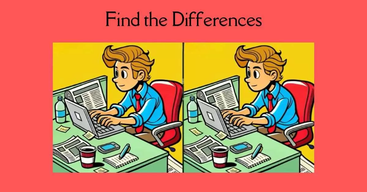 Spot the 3 Differences in Guy Working in Office