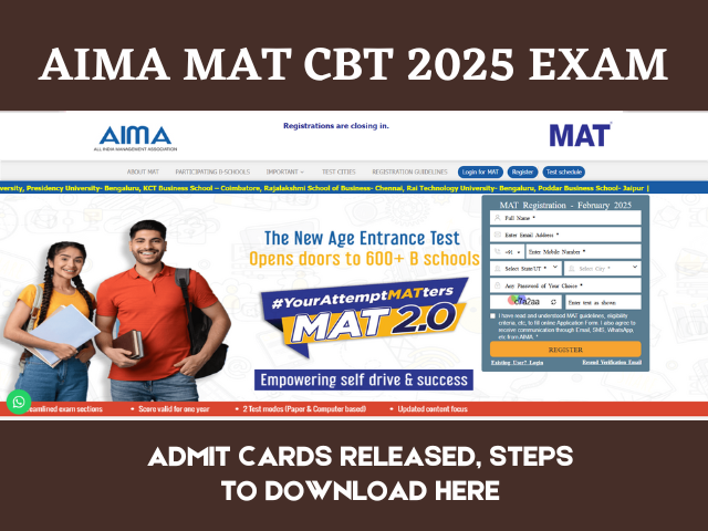 AIMA MAT CBT 2025 has released admit cards for 2025 examinations.