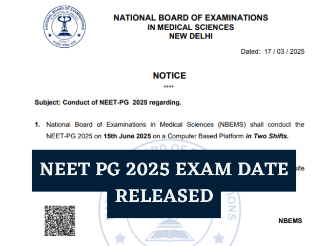 NEET PG 2025 exam on June 15, 2025.
