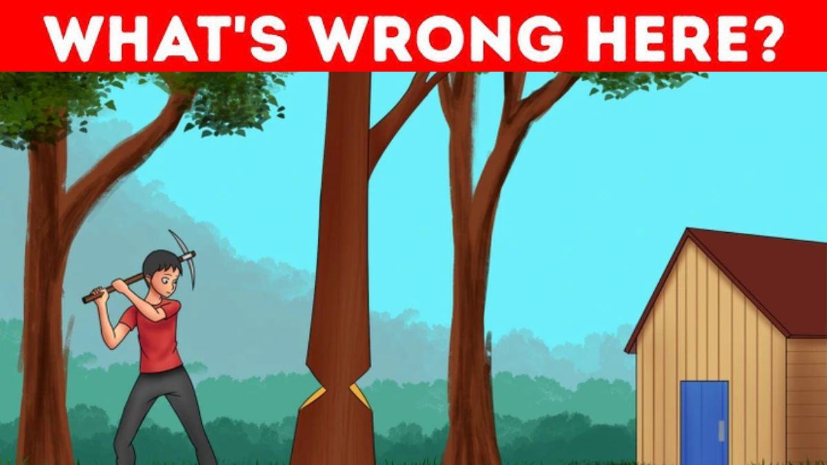 Spot What’s Wrong In This Image Of A Man Cutting A Tree? Only Observant Minds Pass This IQ Test In 5 Seconds!