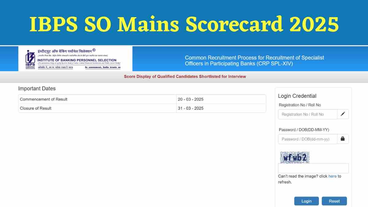 IBPS SO Mains Scorecard 2025: आईबीपीएस एसओ मेन्स स्कोरकार्ड जारी, ये रहा डाउनलोड लिंक 