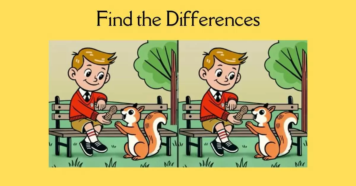 Spot the 3 Differences in Boy Feeding Squirrel