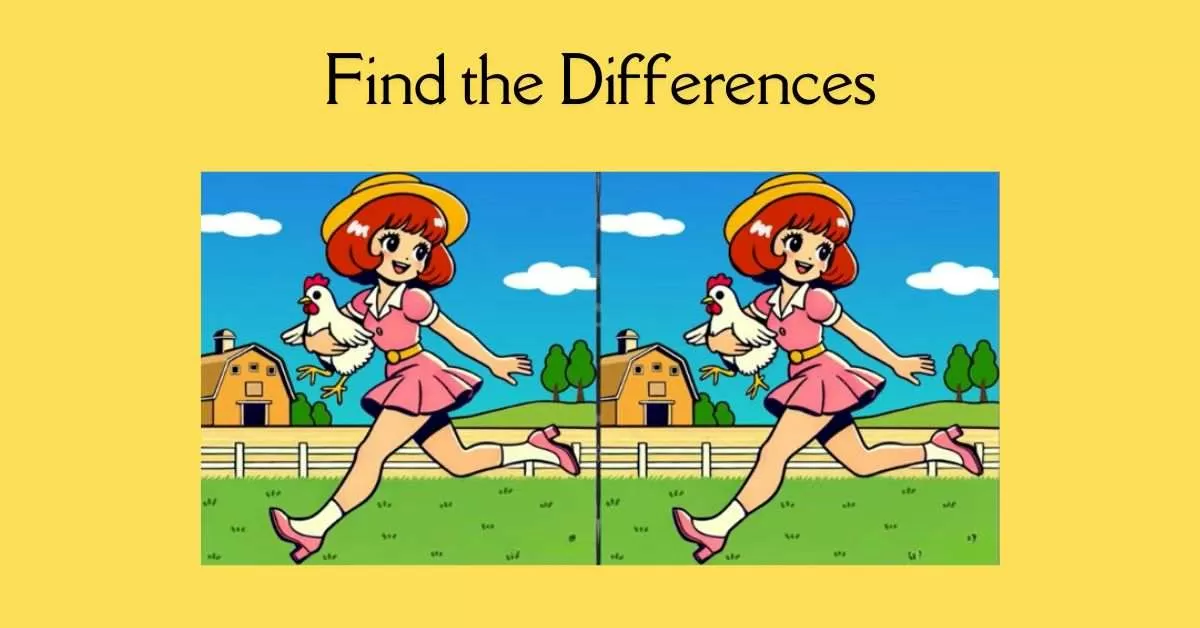 Spot the 3 Differences in Girl Running With Hen