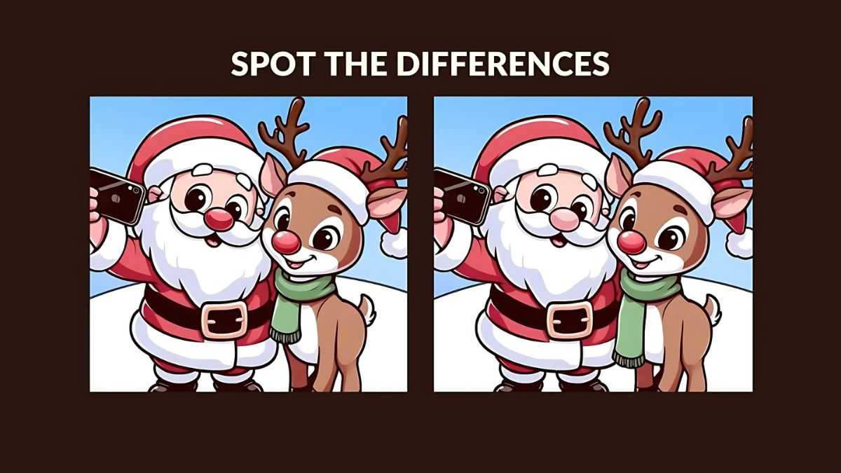 Spot 3 differences between the Santa and reindeer pictures in 11 seconds! 