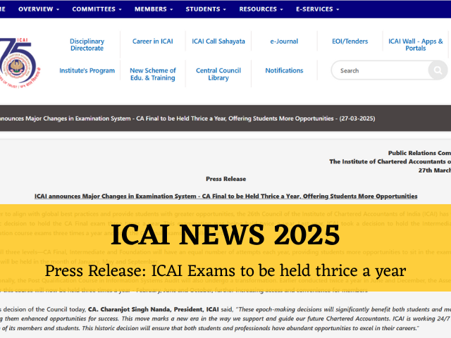 ICAI exams to be held thrice from 2025.