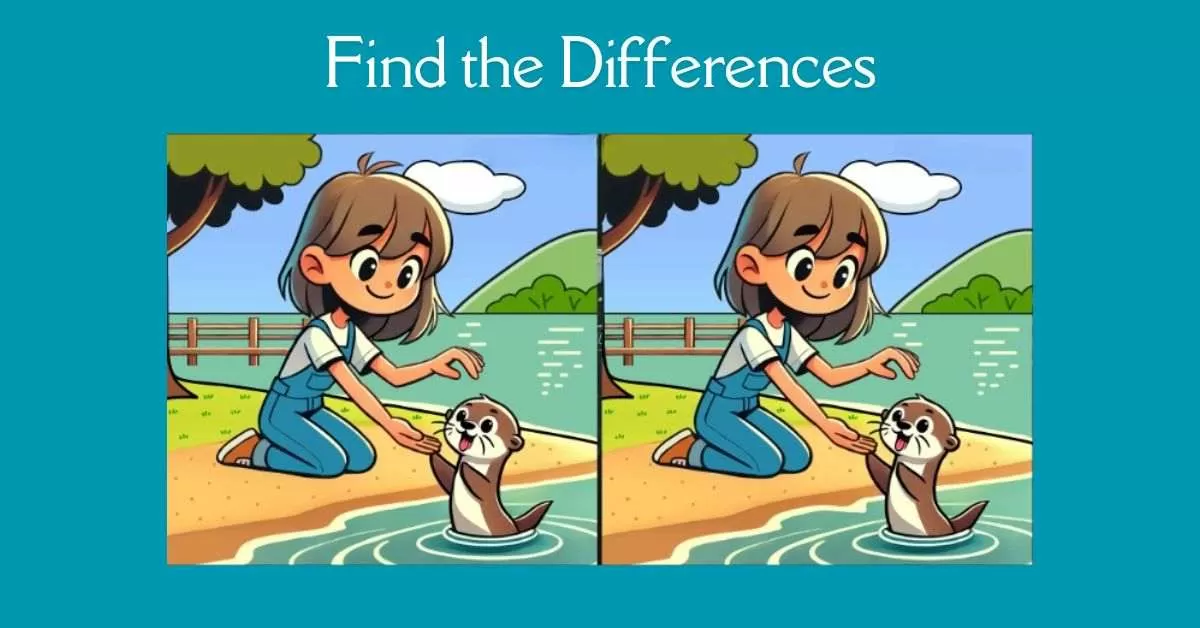 Spot the 3 Differences in Girl Playing With Otter