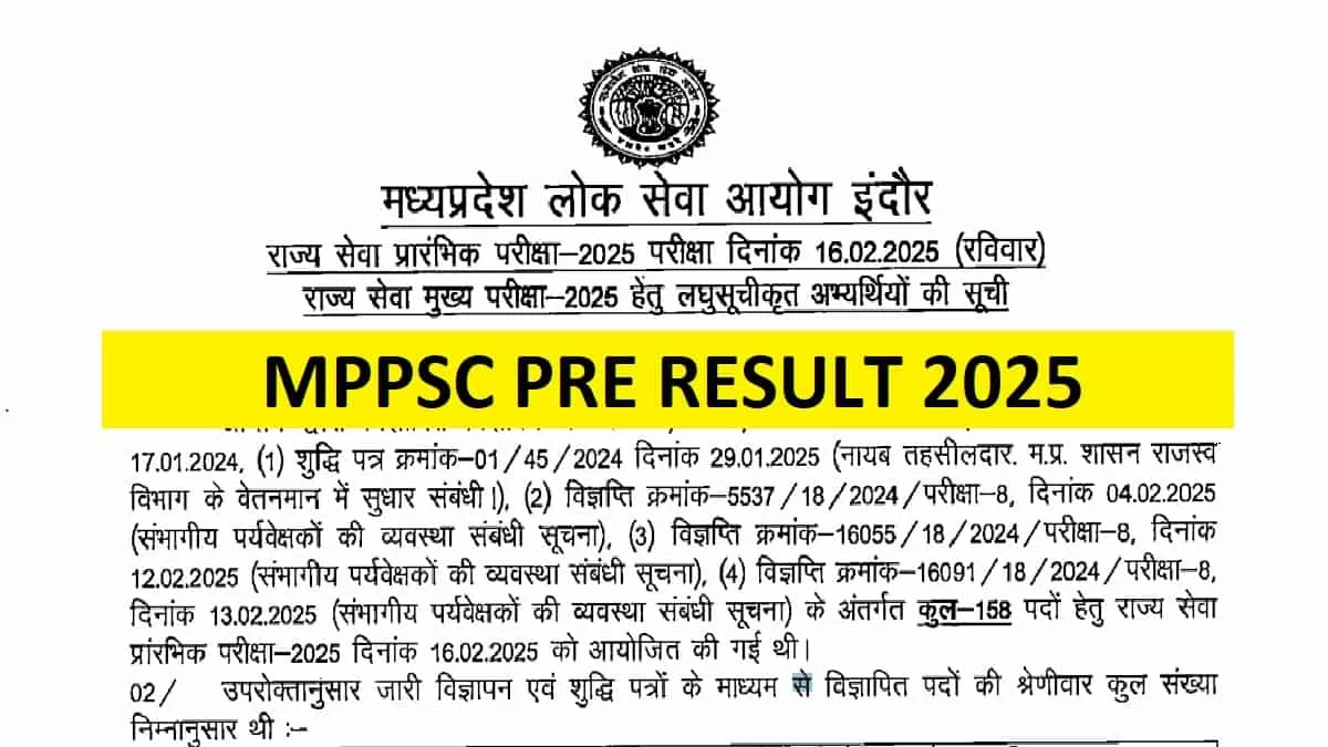 MPPSC Prelims Result 2025 OUT