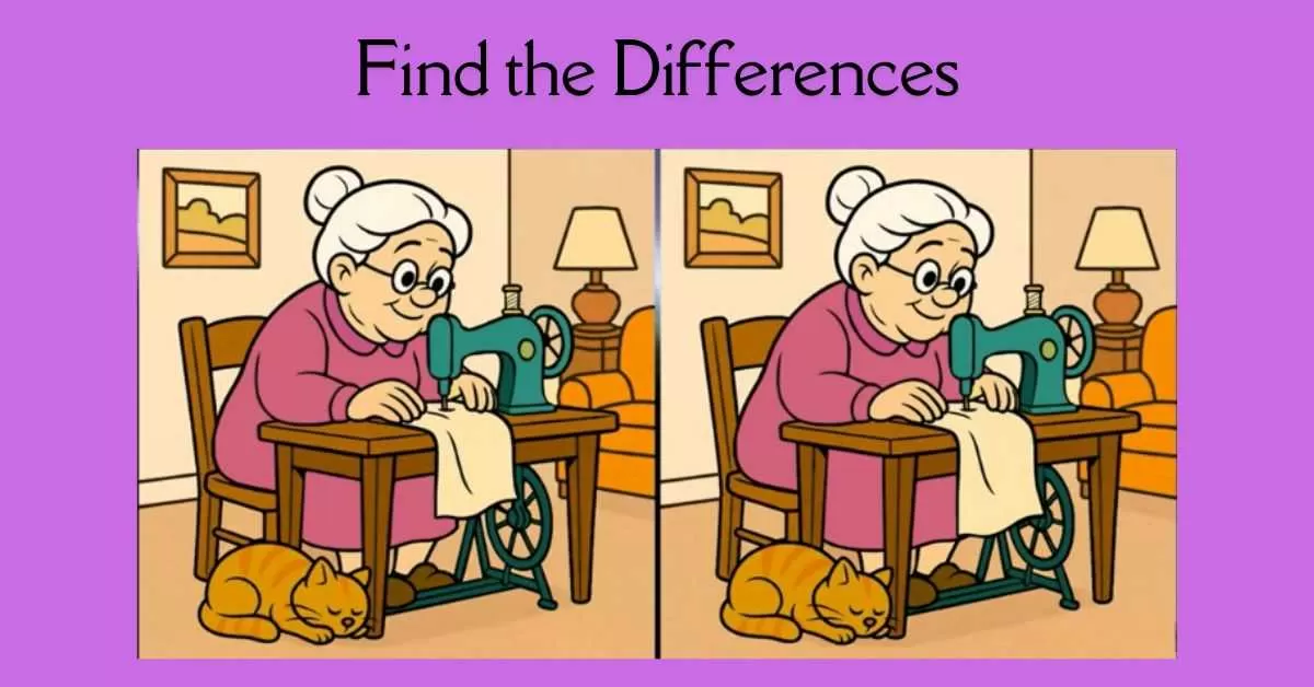 Spot the 3 Differences in Old Lady Sewing Cloth 