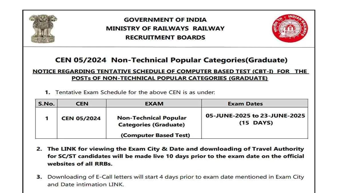 Get all details for RRB NTPC Exam Date 2025